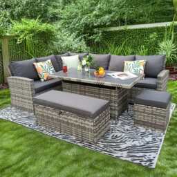 Rosen 9 Seater Rattan Garden Dining Set With Storage Bench In Grey, Without Rain Cover - thumbnail 3