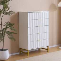 Mercury Ridged 5 Drawers Chest Storage Cabinet, White - thumbnail 8