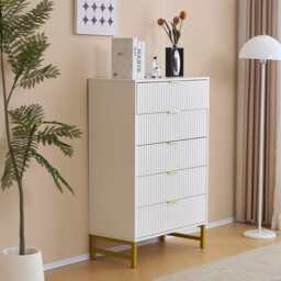 Mercury Ridged 5 Drawers Chest Storage Cabinet, White - thumbnail 4