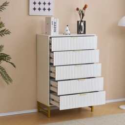 Mercury Ridged 5 Drawers Chest Storage Cabinet, White - thumbnail 6