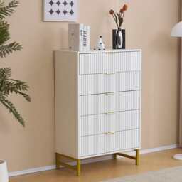 Mercury Ridged 5 Drawers Chest Storage Cabinet, White - thumbnail 3