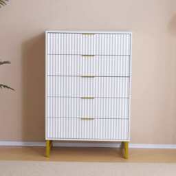 Mercury Ridged 5 Drawers Chest Storage Cabinet, White - thumbnail 9