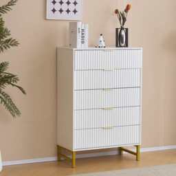Mercury Ridged 5 Drawers Chest Storage Cabinet, White - thumbnail 2