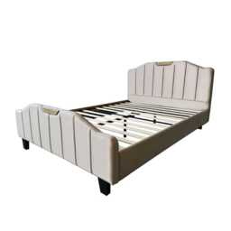 Retro PU Leather Upholstered Bed Frame Double Bed Frame, Cream - thumbnail 3