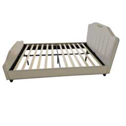 Retro PU Leather Upholstered Bed Frame Double Bed Frame, Cream - thumbnail 4