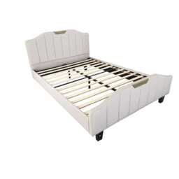 Retro PU Leather Upholstered Bed Frame Double Bed Frame, Cream - thumbnail 5