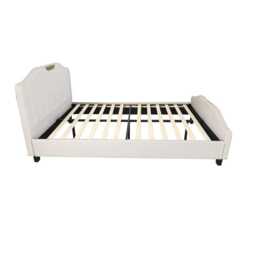 Retro PU Leather Upholstered Bed Frame Double Bed Frame, Cream - thumbnail 6