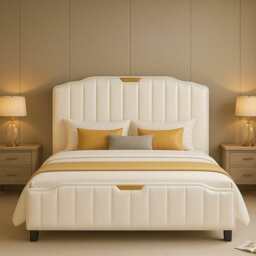 Retro PU Leather Upholstered Bed Frame Double Bed Frame, Cream - thumbnail 1