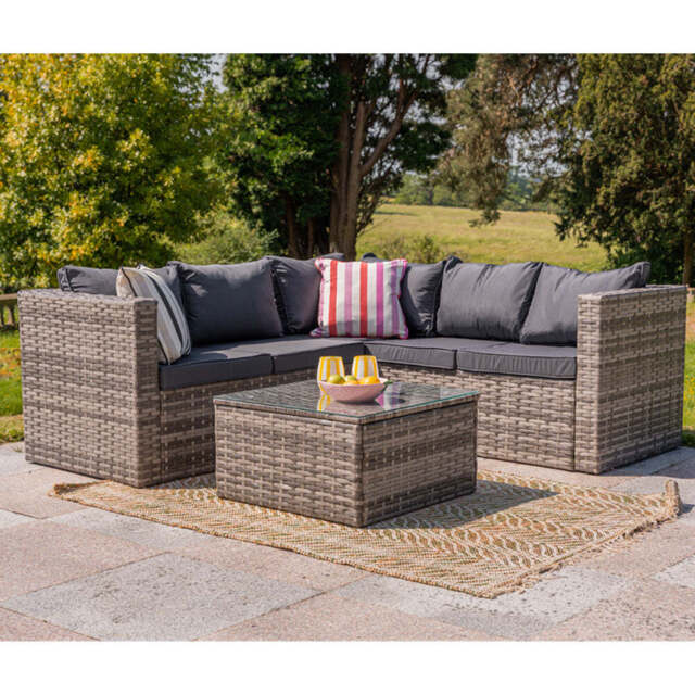 Vancouver 5 Seater Grey Rattan Corner Sofa Patio Set, Without Rain Cover