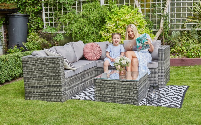 Vancouver 5 Seater Grey Rattan Corner Sofa Patio Set, Without Rain Cover
