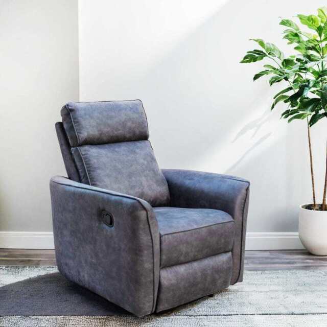 Leathaire Grey Manual Recliner Sofa / Armchair Set, Armchair - image 1