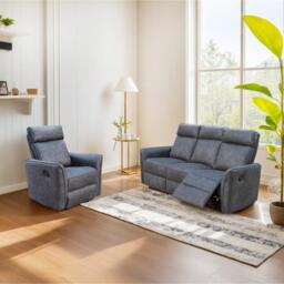 Leathaire Grey Manual Recliner Sofa / Armchair Set