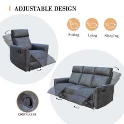 Leathaire Grey Manual Recliner Sofa / Armchair Set - thumbnail 6