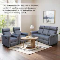Leathaire Grey Manual Recliner Sofa / Armchair Set - thumbnail 4