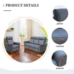 Leathaire Grey Manual Recliner Sofa / Armchair Set - thumbnail 7