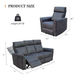 Leathaire Grey Manual Recliner Sofa / Armchair Set - thumbnail 5