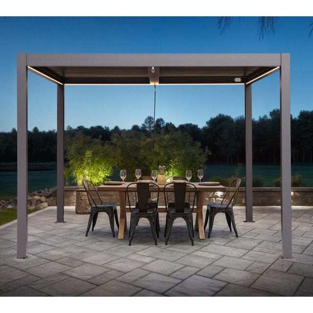 Berlin Outdoor Garden Patio Aluminium Pergola with Roof and Led Lighting, 3M*3M - image 1