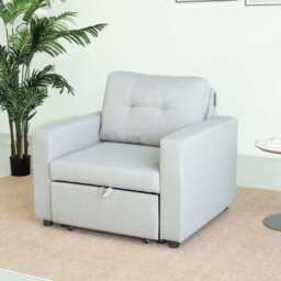 Upholstered Foldable Sofa Bed Pullout Sofa Convertible Sleeper Chair With Arms, Light Grey Linen / Single - thumbnail 4