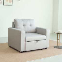 Upholstered Foldable Sofa Bed Pullout Sofa Convertible Sleeper Chair With Arms, Light Grey Linen / Single - thumbnail 3