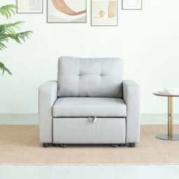Upholstered Foldable Sofa Bed Pullout Sofa Convertible Sleeper Chair With Arms, Light Grey Linen / Single - thumbnail 6