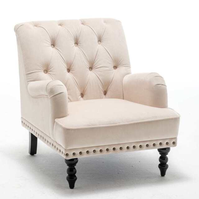 Darwin Velvet Accent Chair In Beige - image 1