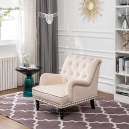 Darwin Velvet Accent Chair In Beige - thumbnail 2