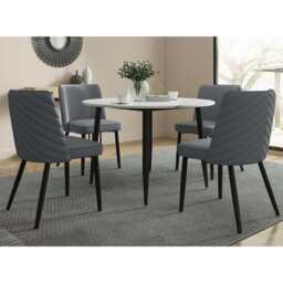 Lisa 4 Seater 116CM Round Marbled Effect Dining Table Set, Grey - thumbnail 1