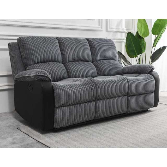 Boston Grey Plush Fabric 3 Seater Recliner, Manual Recliner - image 1