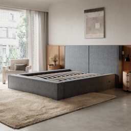Tessa Grey Boucle Teddy Fleece Pneumatic Bed King Bed Double Bed Frame With USB charger, Double - thumbnail 2