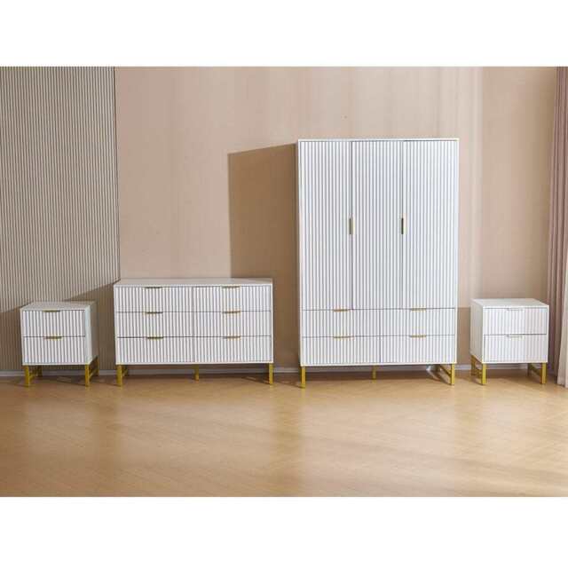 Mercury Ridged 4 Piece Bedroom Set Wardrobe Chest, White