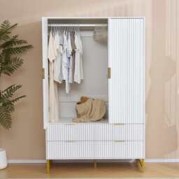 Mercury Ridged 4 Piece  Bedroom Set Wardrobe Chest, White - thumbnail 9