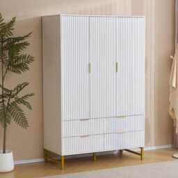 Mercury Ridged 4 Piece  Bedroom Set Wardrobe Chest, White - thumbnail 4