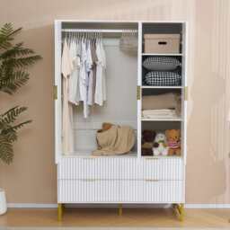 Mercury Ridged 4 Piece  Bedroom Set Wardrobe Chest, White - thumbnail 8