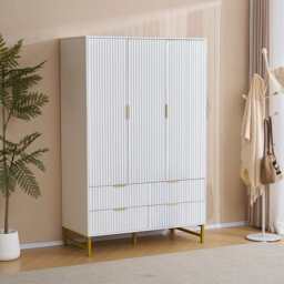 Mercury Ridged 4 Piece  Bedroom Set Wardrobe Chest, White - thumbnail 6