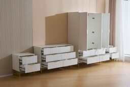 Mercury Ridged 4 Piece  Bedroom Set Wardrobe Chest, White - thumbnail 2