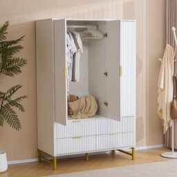 Mercury Ridged 4 Piece  Bedroom Set Wardrobe Chest, White - thumbnail 3