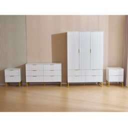 Mercury Ridged 4 Piece  Bedroom Set Wardrobe Chest, White - thumbnail 1