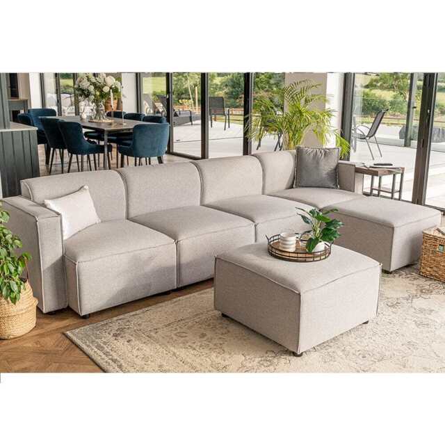 Tessa Modular 4 Seater Sofa with 2 Ottomans, Linen Grey