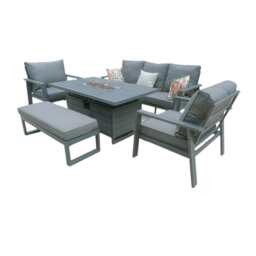 Berlin Outdoor Garden Aluminium 8 Seater Sofa Fire Pit Rising Table Set - thumbnail 3
