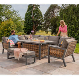 Berlin 9 Seater Aluminium Outdoor Corner Sofa Set with Fire Pit Table and Bench - thumbnail 8