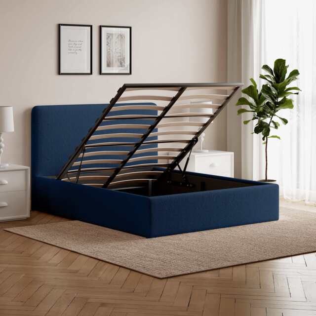 Elvie Ottoman Storage Pneumatic Lift Up Bed Frame Double or King Bed, Double / Navy Blue Velvet