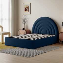 Crescent Ottoman Upholstered Lift Up Storage Bed Frame, King / Navy Blue Velvet - thumbnail 3