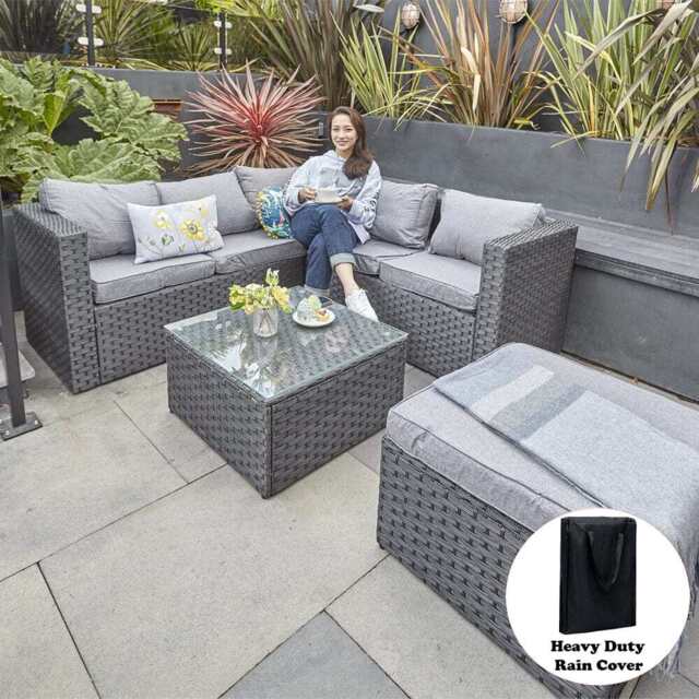 Vancouver 6 Seater Modular Rattan Sofa Set In Black, With Rain Cover