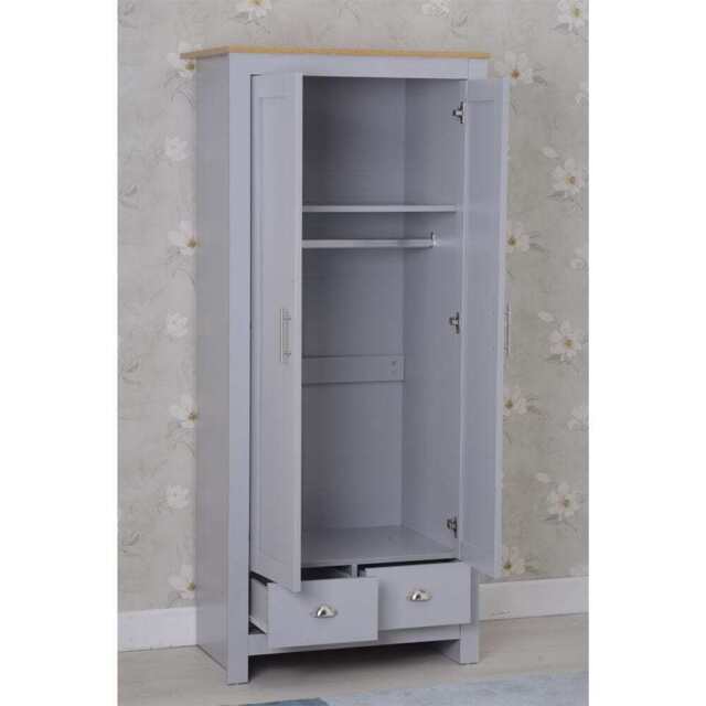 Heritage 2 Door 2 Drawer Wardrobe in Grey and Oak - image 1