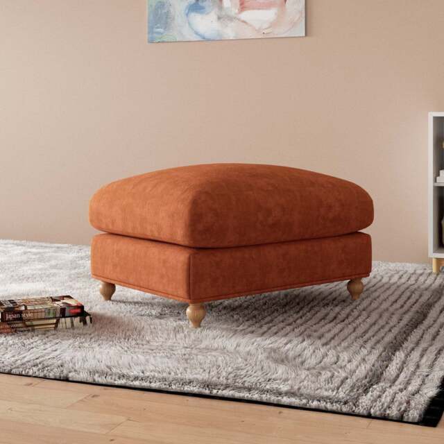 Bunburry Upholstered Ottoman Leisure Ottoman, Velvet Orange - image 1