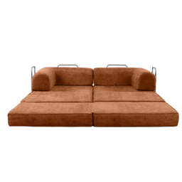 Hugspacee Velvet Corduroy Compressed Daybed lounge Sofa with Ottoman, Orange - thumbnail 2