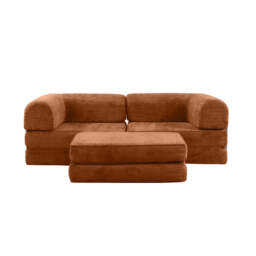 Hugspacee Velvet Corduroy Compressed Daybed lounge Sofa with Ottoman, Orange - thumbnail 3