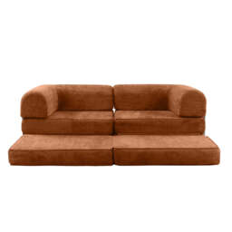 Hugspacee Velvet Corduroy Compressed Daybed lounge Sofa with Ottoman, Orange - thumbnail 4