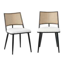 Set of 2 Boho Boucle Rattan Dining Chairs - thumbnail 2