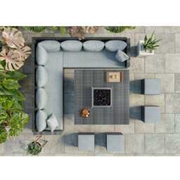 Rosen 11 Seater Rattan Garden Furniture Corner Dining Sofa Set With Fire Pit Table In Grey, Without Rain Cover - thumbnail 2